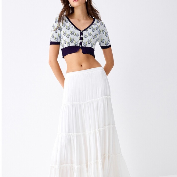 Off white and blue flowers jacquard short sleeves cardigan made in Italy NWT - Picture 8 of 8